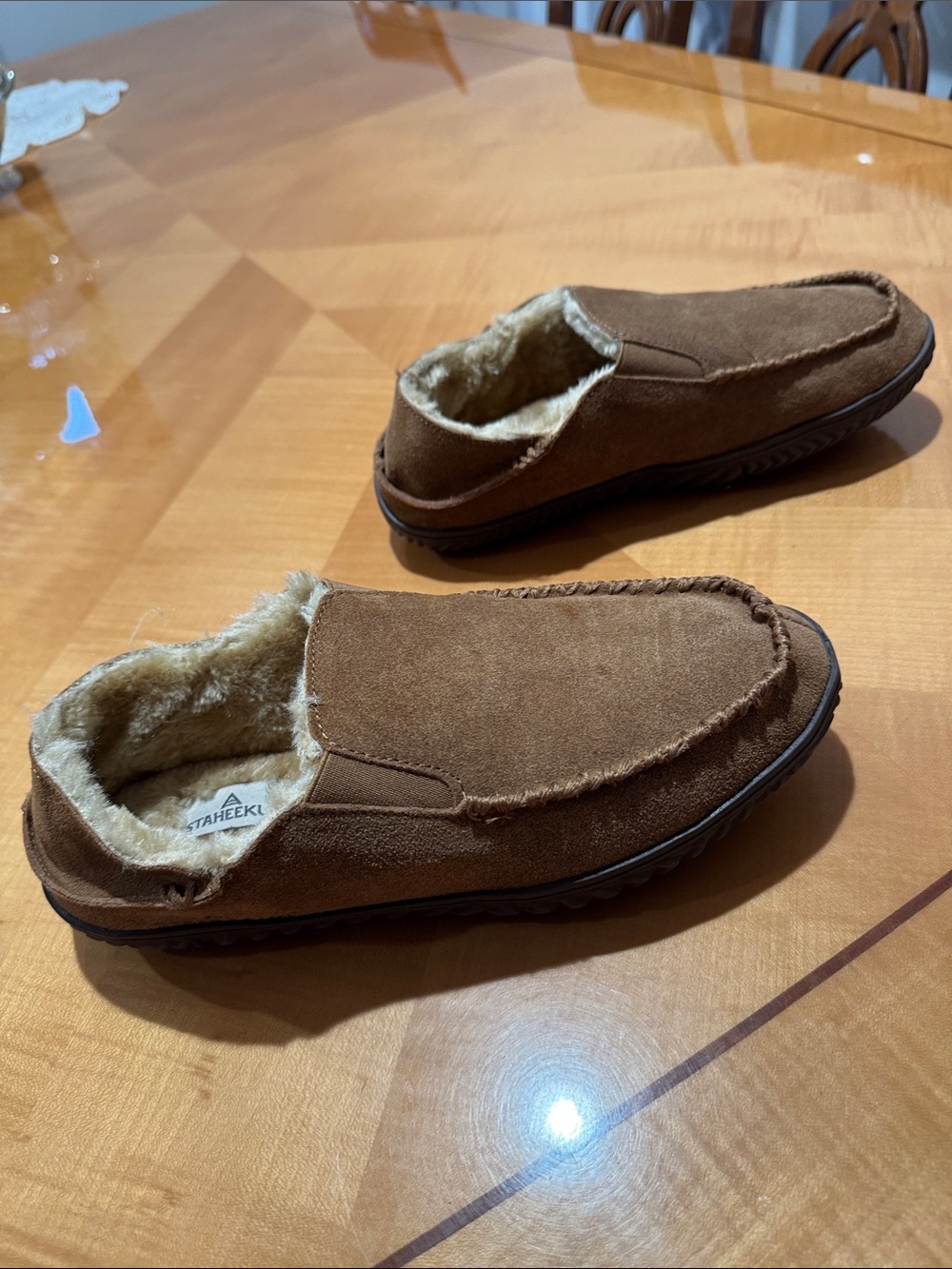 Staherkum Men's Brown Faux-Suede Fur-Lined Slip-On Loafers